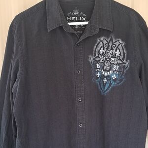 Helix Black Embroidered Men's Shirt. Size XXL.
